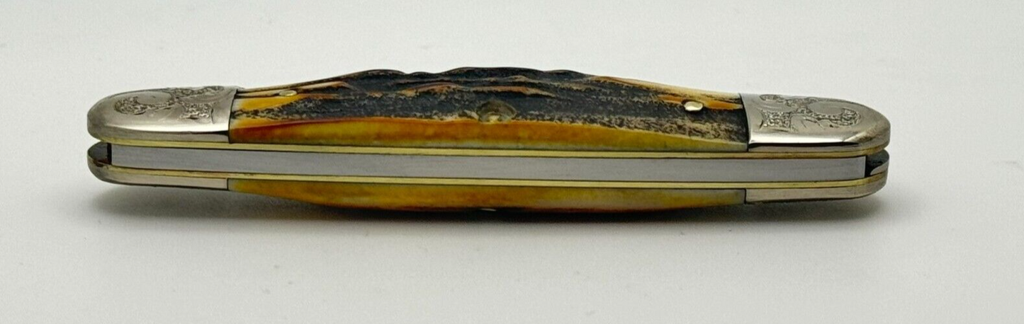 1977 CASE XX STAG BLUE SCROLL 52087 JACK KNIFE MINT SET SN #094 THICK STAG!